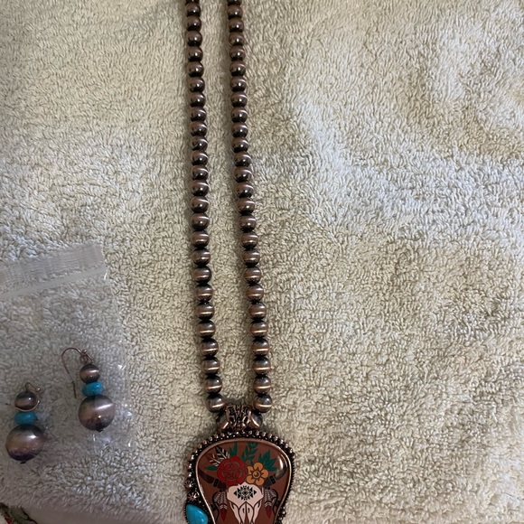 Copper and Turquoise Beaded Necklace and Earring Set - Picture 5 of 5